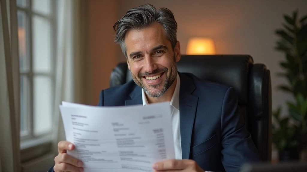 Succesvolle persoon die financiële doelen bereikt en glimlacht