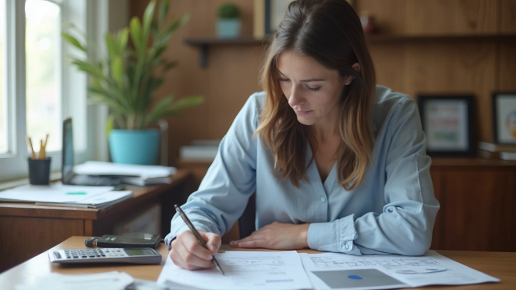 Georganiseerde persoon die financiële planning doet met notitieblok en grafiekjes op bureau